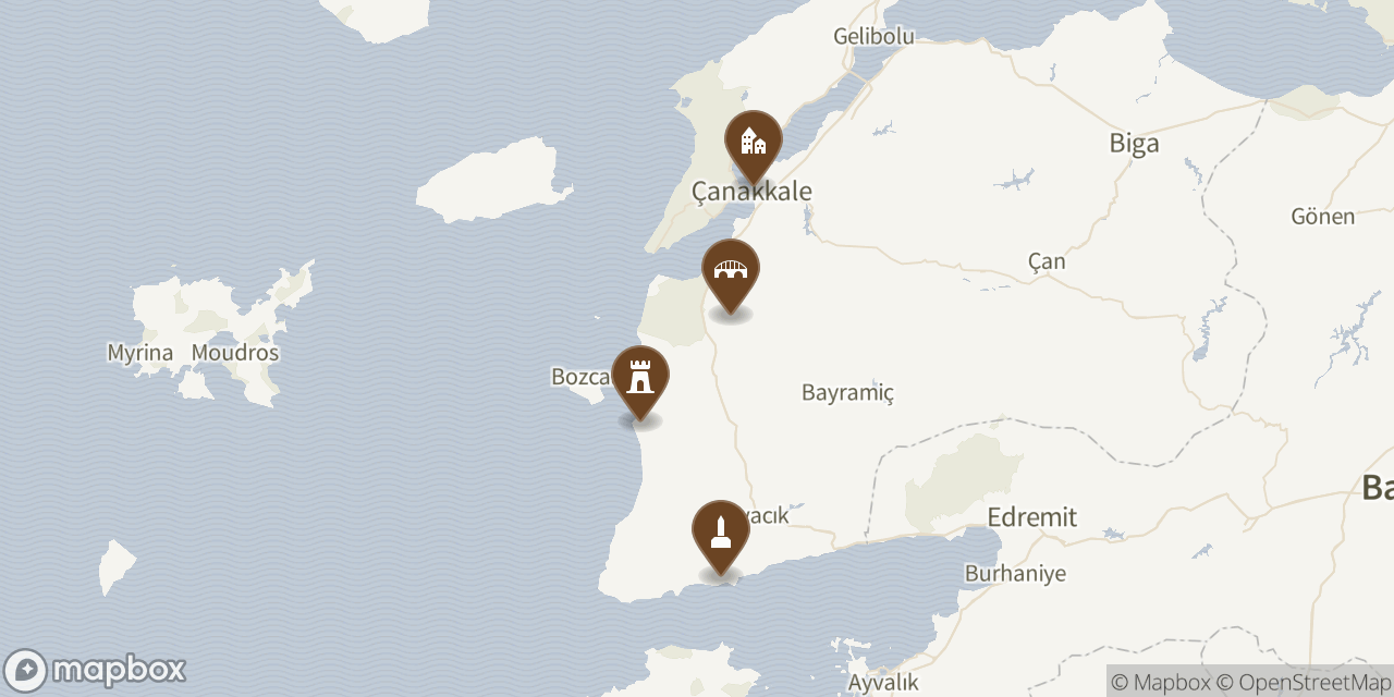 Map showing 4 locations