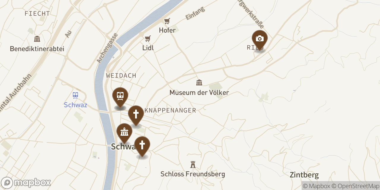 Map showing 6 locations